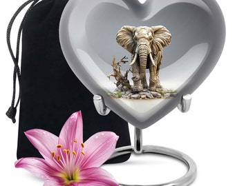 Wilderness Elephant Heart Urn for Ashes - Sleek Decorative Urn, Available in 3" Keepsake & 10" Large Size, Modern Burial Urn for Human Ashes