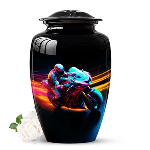 Neon Motorcycle Urn, Cremation Urns - Decorative Keepsake Urn - Memorial Urn for Human Ashes - Funeral Urn - Personalized Ashes Urn for Son