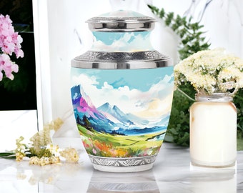 Pastel Mountain Panorama Urnas para cenizas humanas - Urnas de cremación para cenizas para adultos - Urnas funerarias - Urnas personalizadas - Urnas conmemorativas perfectas