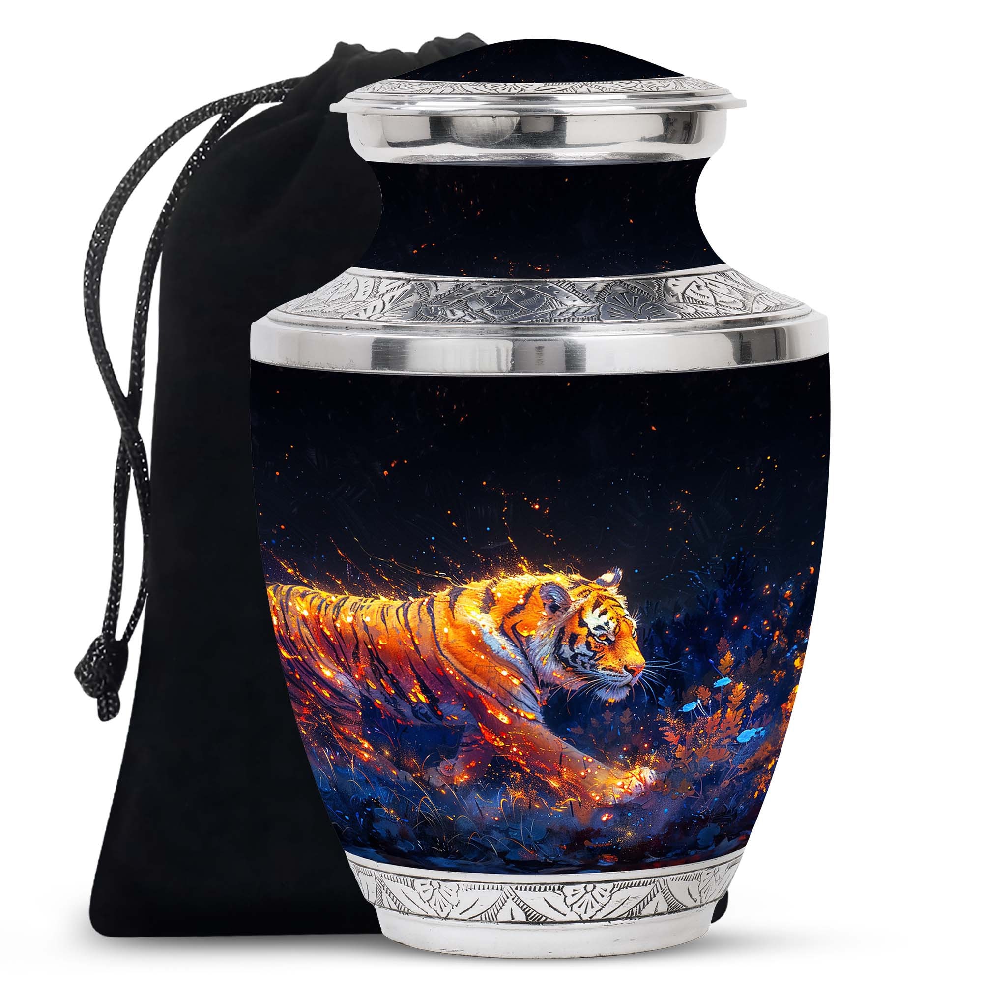 Tiger Burn Art Modern Urns For Human Ashes Keepsake - Decorative Urns For Ashes - Cremation Large Urn, Animal Urn, Personalized Small Urn