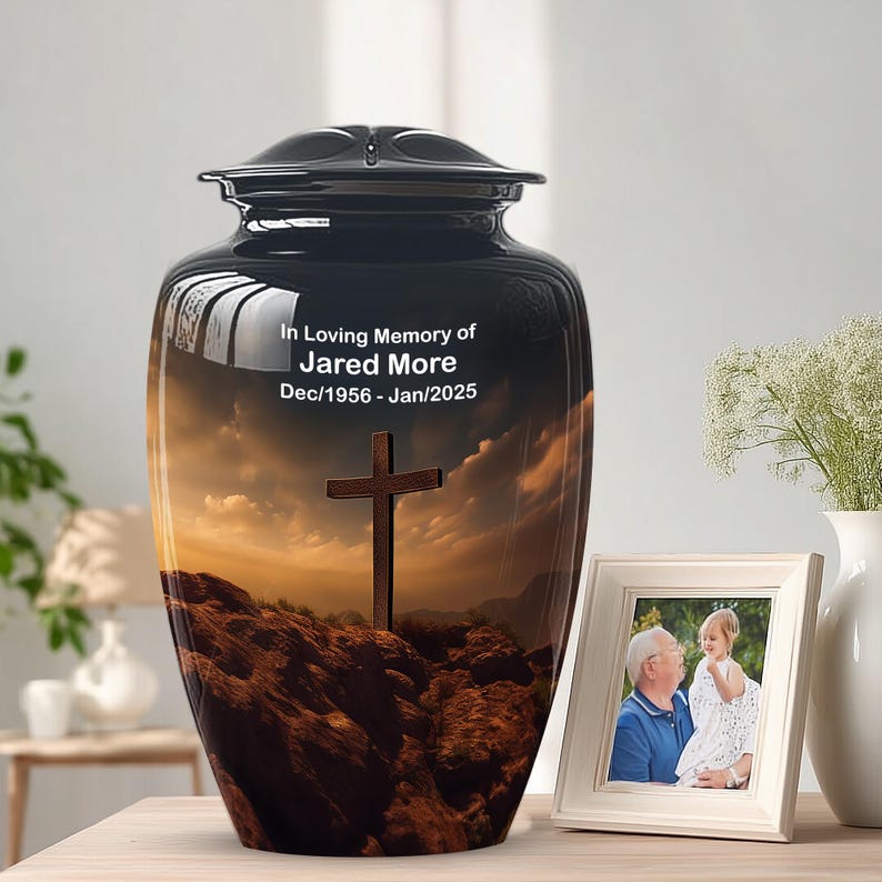 large capacity cross cremation urn for ashes