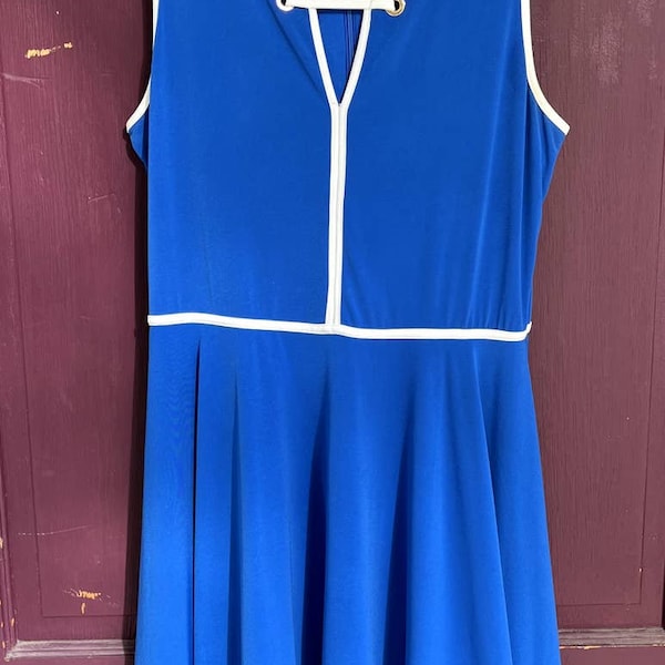 Ivanka Trump Blue Color Block Dress with Handkerchief Hem and Key Hole Front