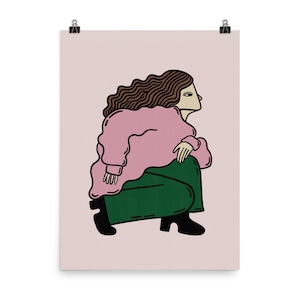 Look Forward Illustrated Art Print Poster, Pink and Green Contemporary Illustration