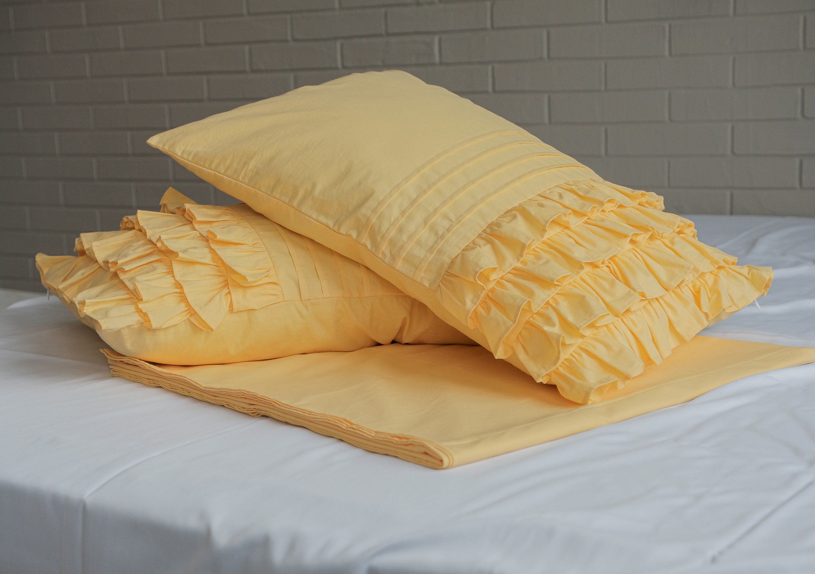Yellow PILLOWCASE with Ruffles 100 Cotton US Size NATURAL Etsy