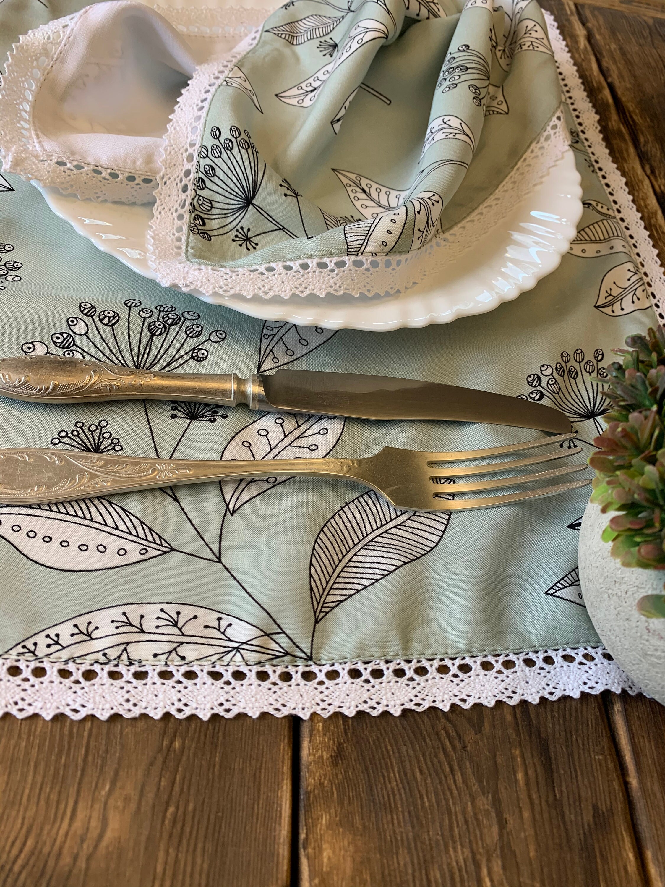 Cotton Napkins with Lace Table Decor Etsy