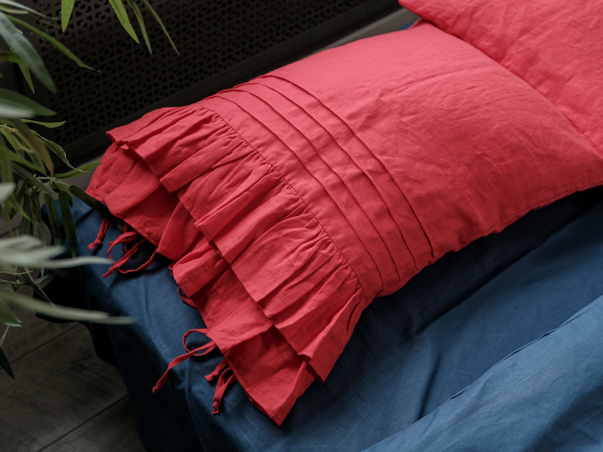 100 Cotton Red PILLOWCASE with Ruffles / US Size / NATURAL Etsy