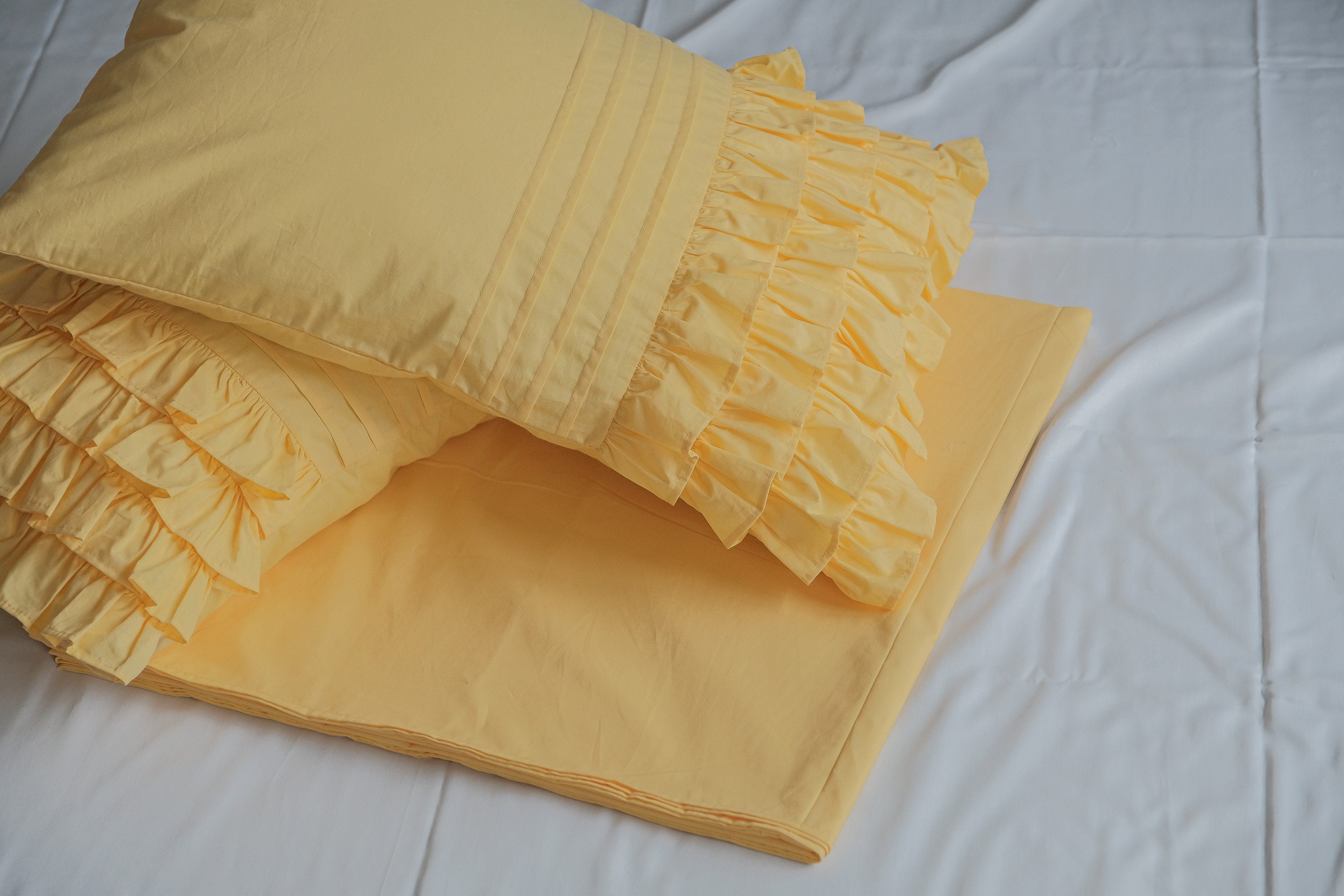 Yellow PILLOWCASE with Ruffles 100 Cotton US Size NATURAL Etsy