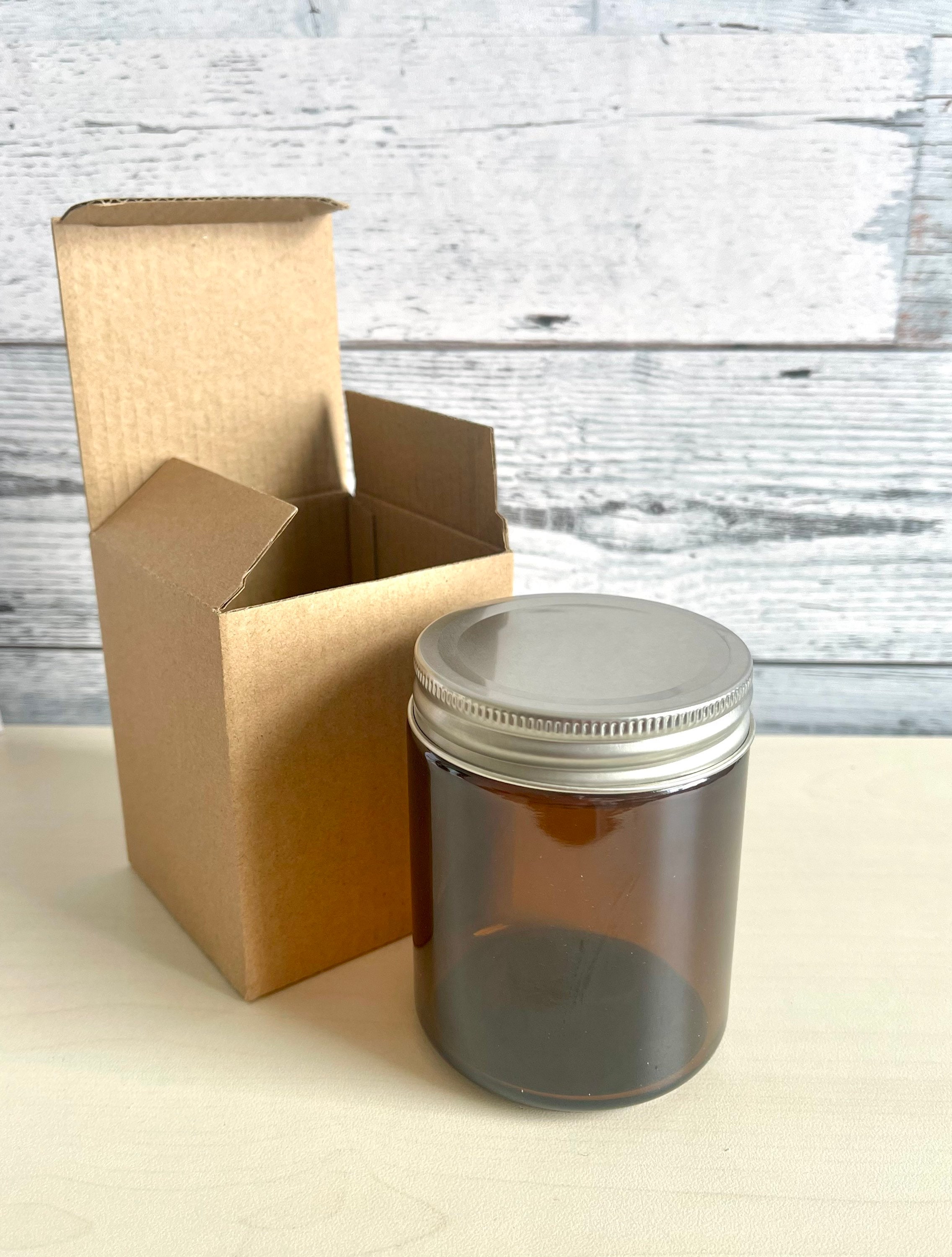 8 oz Amber glass jar with metal lid Etsy