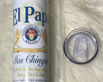 El Papa mas chingon/ gobelet en acier inoxydable sublimé maigre de 20 oz avec paille en plastique