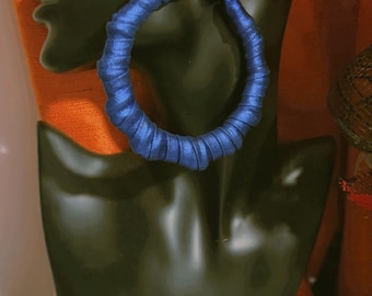 Blue Shimmer Bamboo Fabric Wrapped Earrings