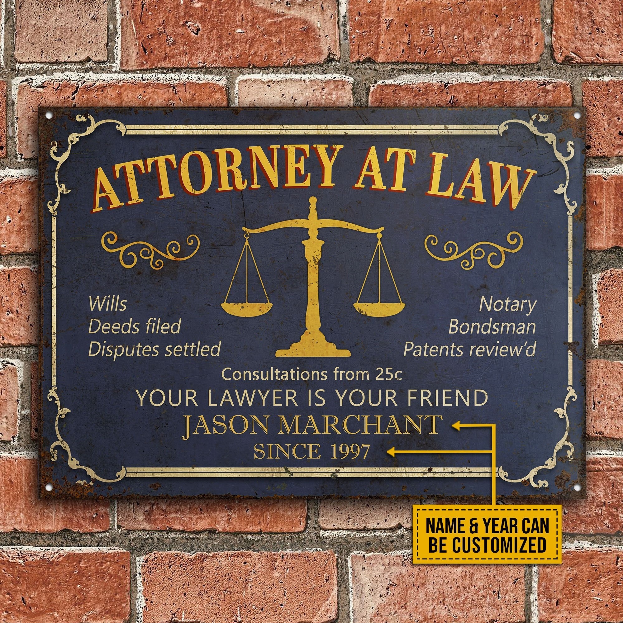 Attorney at Law Custom Metal Sign Gift for Attorney Law Etsy