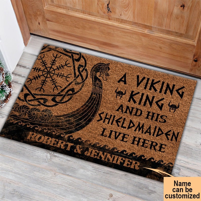 Custom Doormat Personalized A Viking King and His Shieldmaiden Live Here Doormat Welcome doormat Funny Doormat Viking Doormat