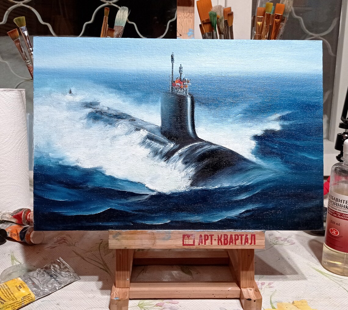 Submarine Painting USS Navy Small Art Battleship Original Etsy