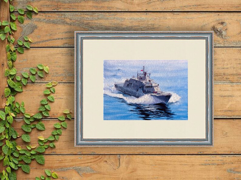 USS LCS-9 Little Rock Painting Military Seascape Original Art USA Battleship Small Artwork 5 by 7 inches by NadiaOriginalArt