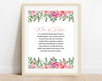 Mother Daughter Poem, Mother Daughter Verse, Mother Daughter Print, Mother Daughter Gift, Instant Digital Download