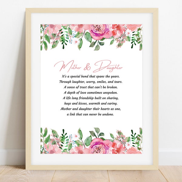 Mother Daughter Poem, Mother Daughter Verse, Mother Daughter Print, Mother Daughter Gift, Instant Digital Download