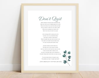 Don't Quit Print, John Greenleaf Whittier Quote, Graduation Gift, Grad ...