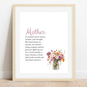 Mother Art Print, Mother’s Day Printable Gift, Thank you Mum, Mother Quote, Mother Birthday, Gift for Mom, Instant Digital Download