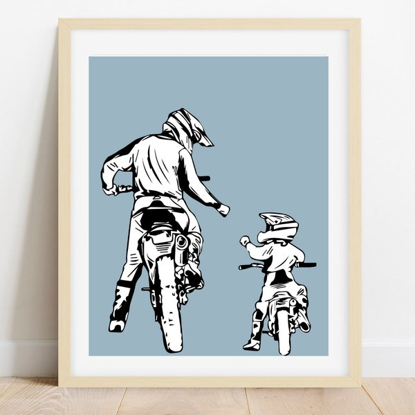 Father and Son Dirt Bike Print, Dad and Son Motocross Art Print, Christmas Gift for Dad, Fathers Day Gift, Instant Digital Print
