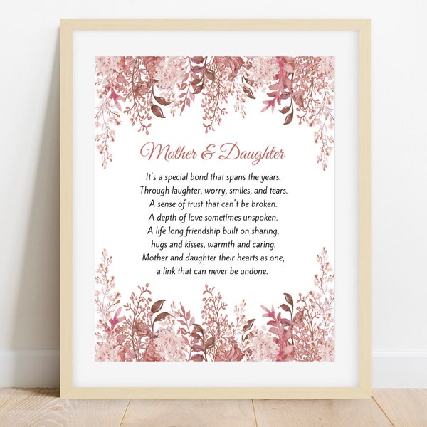 Mother Daughter Poem, Gift for Mom, Mother Daughter Print, Mother's Day, Mother Daughter Gift, Instant Digital Download