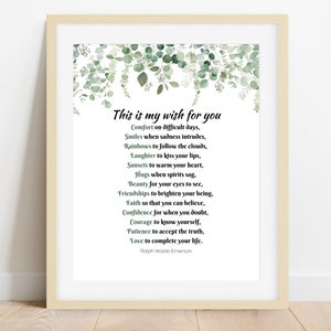 Cita de Ralph Waldo Emerson, Mi deseo para ti, Impresión de arte literario, Regalo de graduación, Impresión de arte de poesía, Descarga digital instantánea