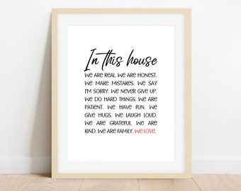 In This House Print, In This House Sign, Living Room Wall Art, Inspirational Family Printable Quote, Instant Digital Download