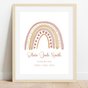 Personalized Boho Rainbow Nursery Print, Rainbow Birth Announcement, Girls Bedroom Birth Details Print, Instant Digital Download