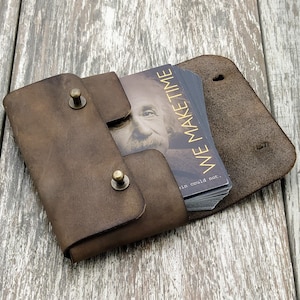 Porta biglietti da visita in pelle personalizzabile , porta biglietti visita in pelle dipinta con caffè astuccio cuoio, Leather card holder