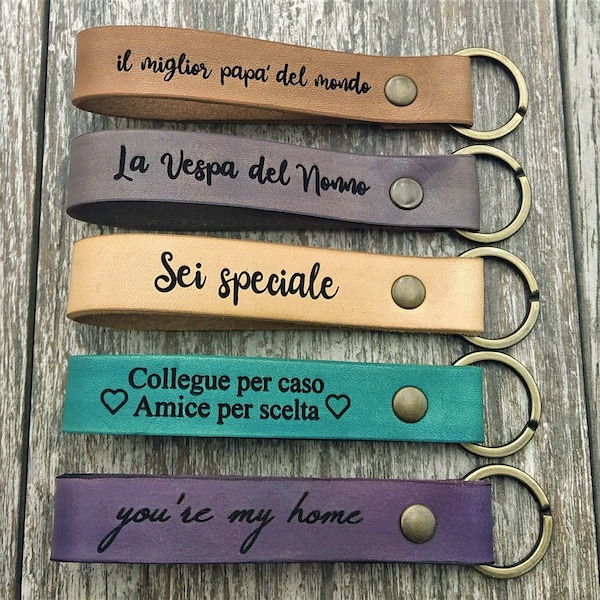 Personalized Leather Keyring, Leather Keyring painted with coffee, Keyring Gift Idea, Engraved keyring for men and women