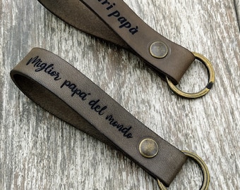 Custom Leather Keychain, Initial Name Engraving, Leather Keychain Painted with Coffee, Father's Day Keychain Gift Idea