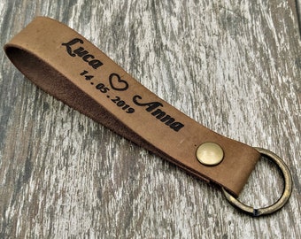 Keychain Custom Leather Initial Name, Leather Keychain Painted with Coffee, Keychain Gift Idea, Valentine's Day Key chain