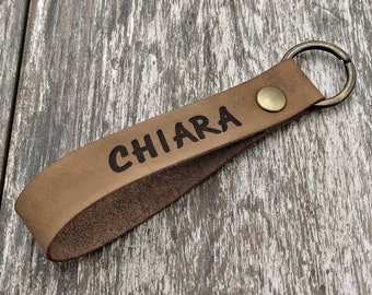 Keychain Leather Custom Initial Name, Leather Keychain Painted with Coffee, Gift Idea Keychain, Keychain Man Woman