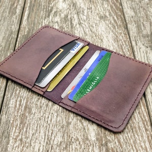 Portafoglio Porta carte in pelle personalizzato, Portafoglio in pelle dipinta con caffè, Leather bifold wallet, leather card holder