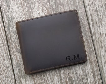 Men's wallet in Genuine Fine Leather, Wallet with custom RFID block, Laser engraved wallet, Father's Day gift idea