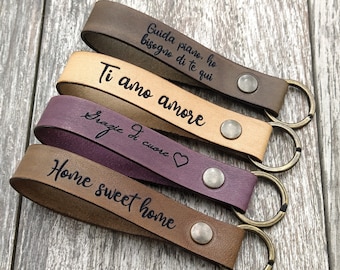Customizable Leather Keychain Initial Name, Painted Leather Keychain with Coffee, Valentine's Day Gift Idea, Engraved Leather Keychain