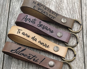 Personalized Leather Keychain with Name and Initials, Hand-Painted Leather Keychain, Engraved Keychain, Valentine's Day Gift Idea for Men and Women