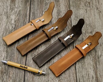 Personalized leather pen holder, Painted leather case with coffee, Personalized Wood Pen, Pen case, Father's Day gift idea