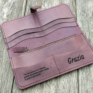 Custom women's wallet, Coffee-painted leather wallet is grape must, Valentine's Day gift idea, Zipper wallet