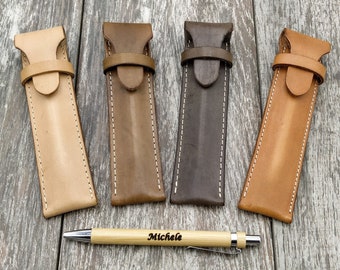 Custom leather pen case, Painted leather case with coffee, Custom Wood Pen, Pen Case, Father's Day Gift Idea