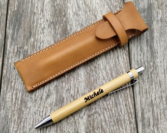 Custom leather pen case, Painted leather case with coffee, Custom Wood Pen, Pen Case, Father's Day Gift Idea