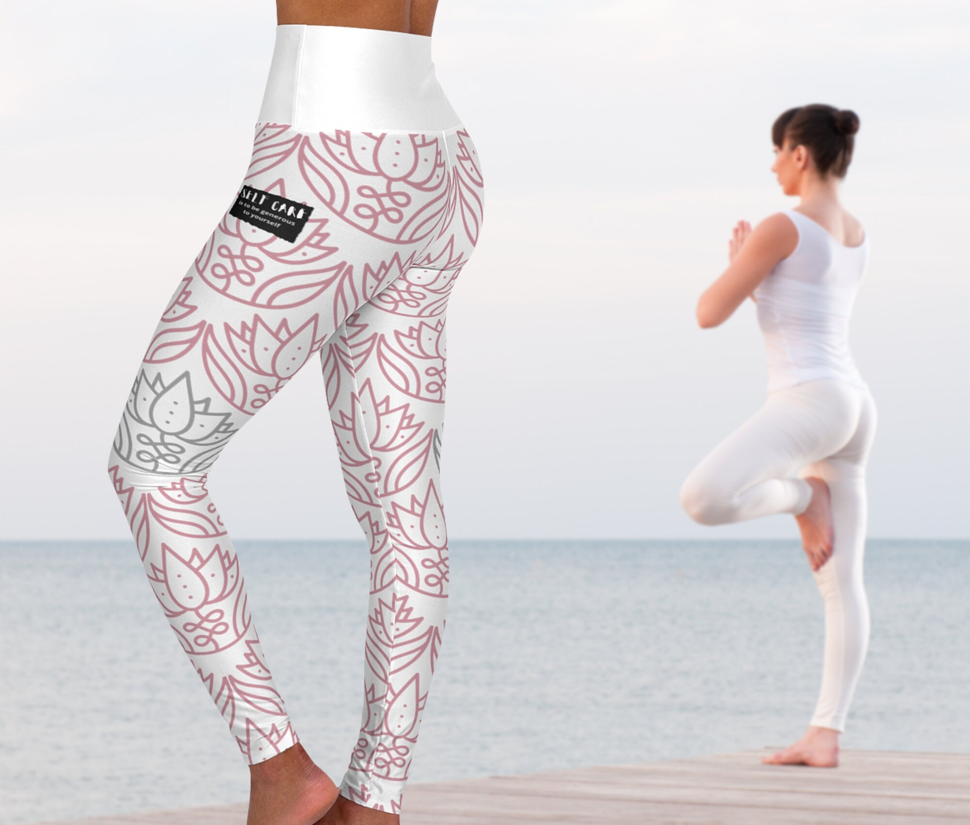 Womens Workout Yoga Bright Lotus Leggings White/Pink/Blue