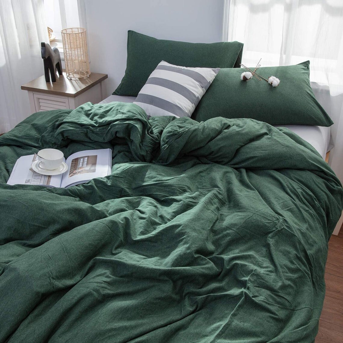 Forest Green Duvet Coverstonewashed Cotton Bedding Setsduvet Etsy