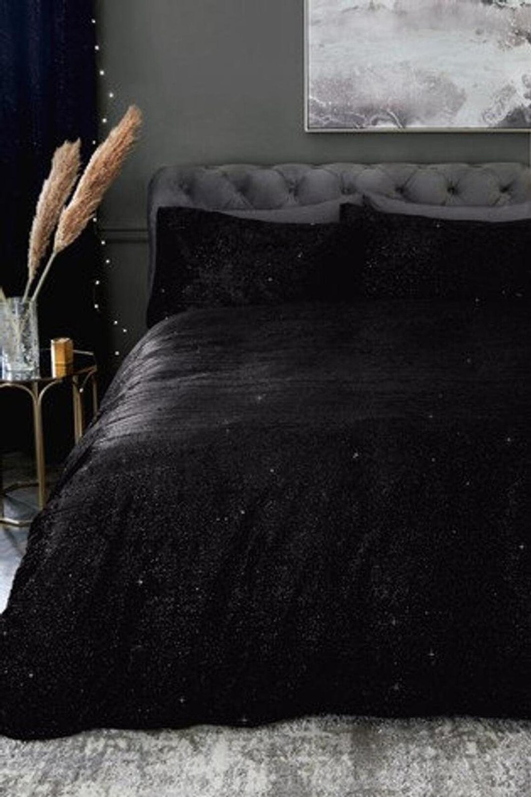 Ultraluxury Plain Black Velvet Duvet Cover, Boho Bedding UO Comforter Bedding Donna Cover, With