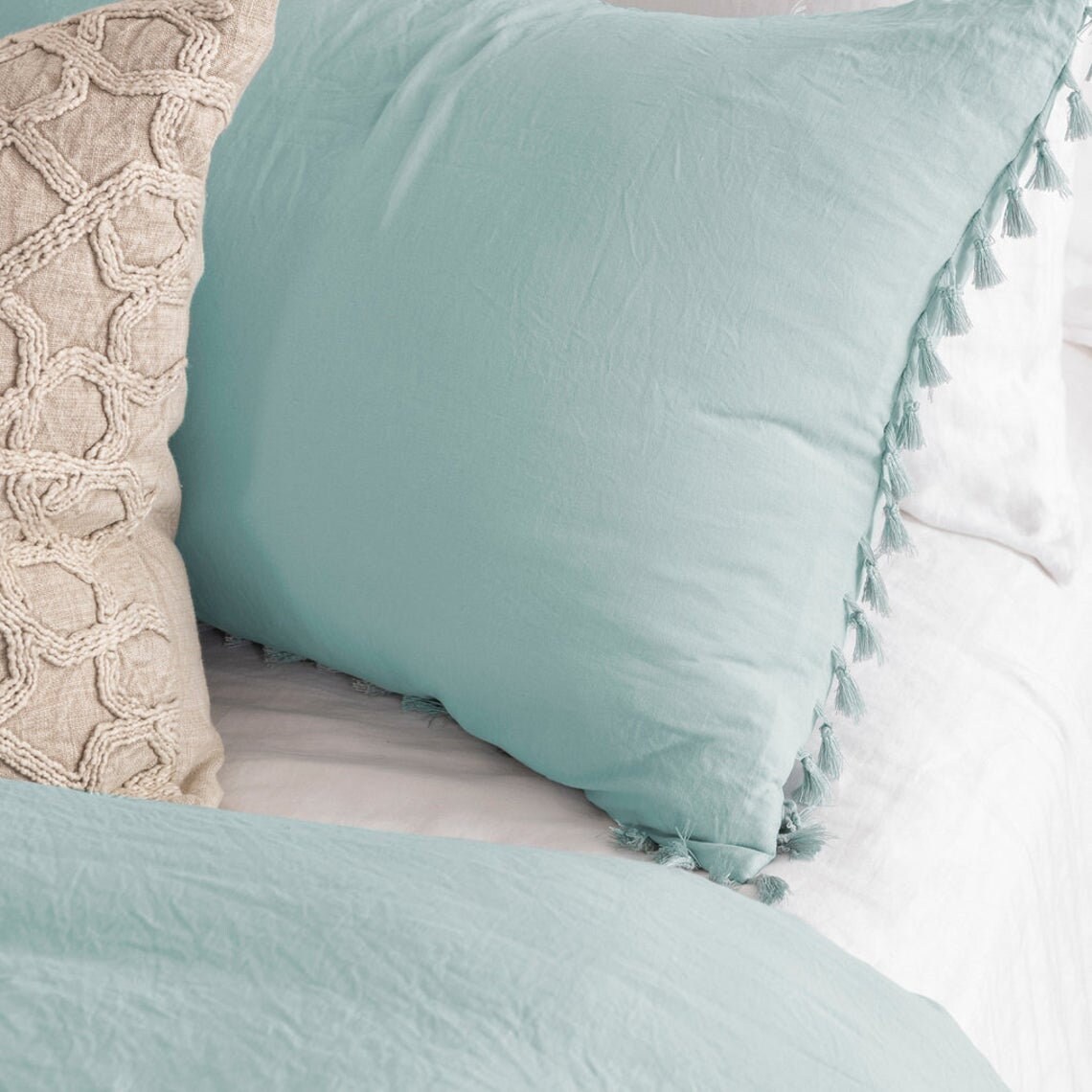 Sky Blue Fringe Tassel Duvet Cover / Washed Cotton Duvet Cover Etsy