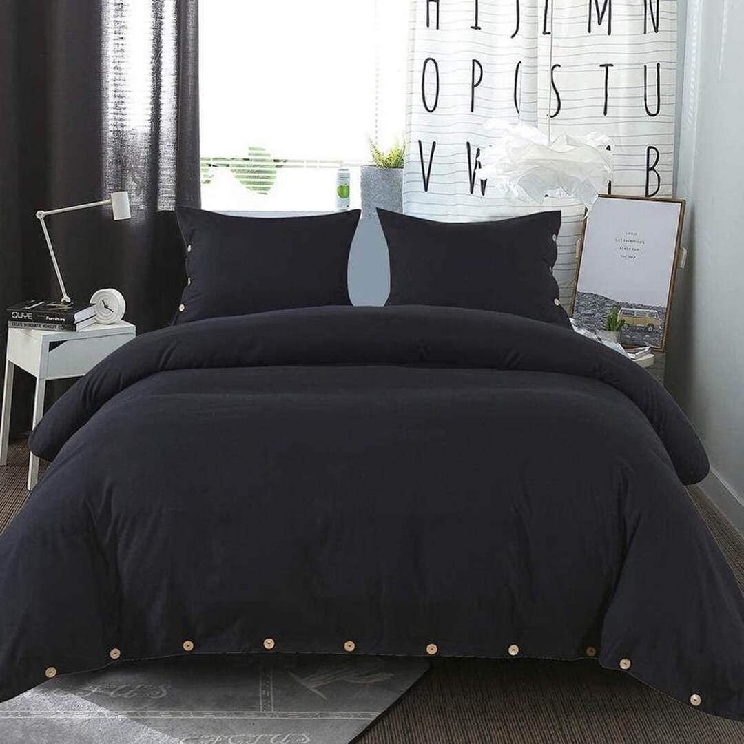 Black Cotton Duvet Cover / 1 Duvet Cover / Softened Cotton / Etsy UK
