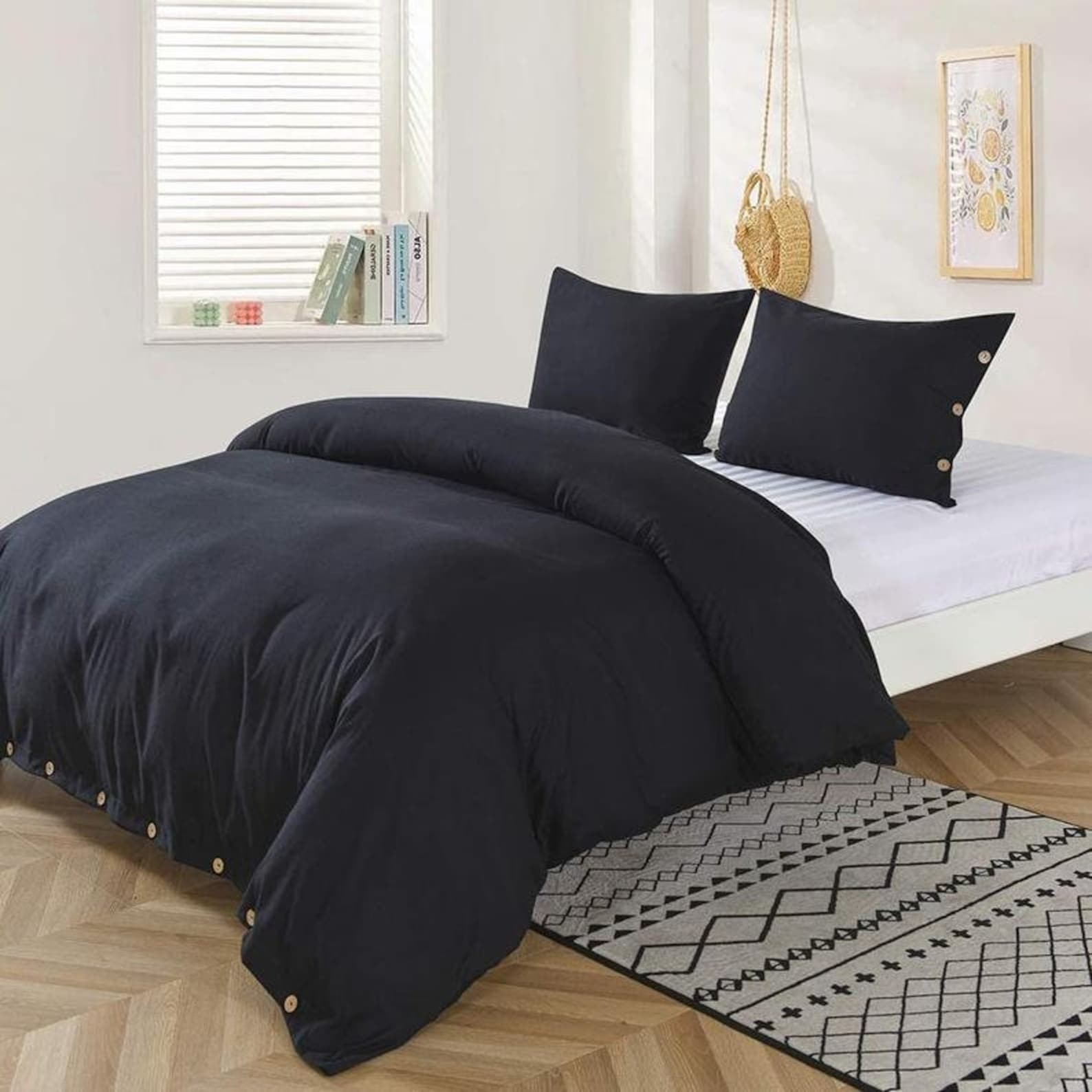 Black Cotton Duvet Cover / 1 Duvet Cover / Softened Cotton / Etsy UK