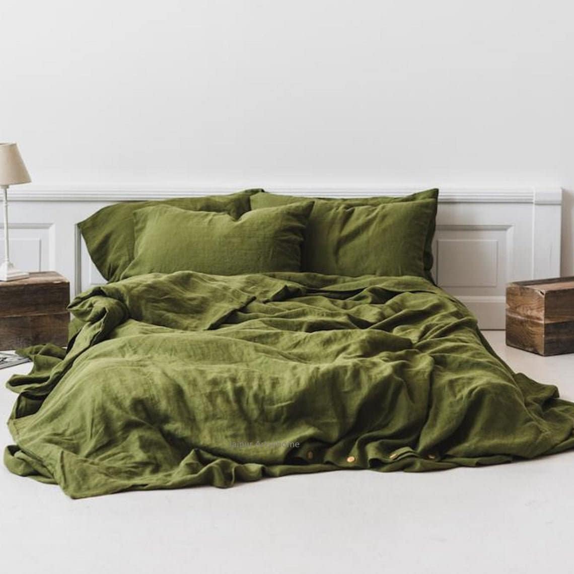 Moss Green Cotton Duvet Cover Duvet Cover With Buttons Etsy