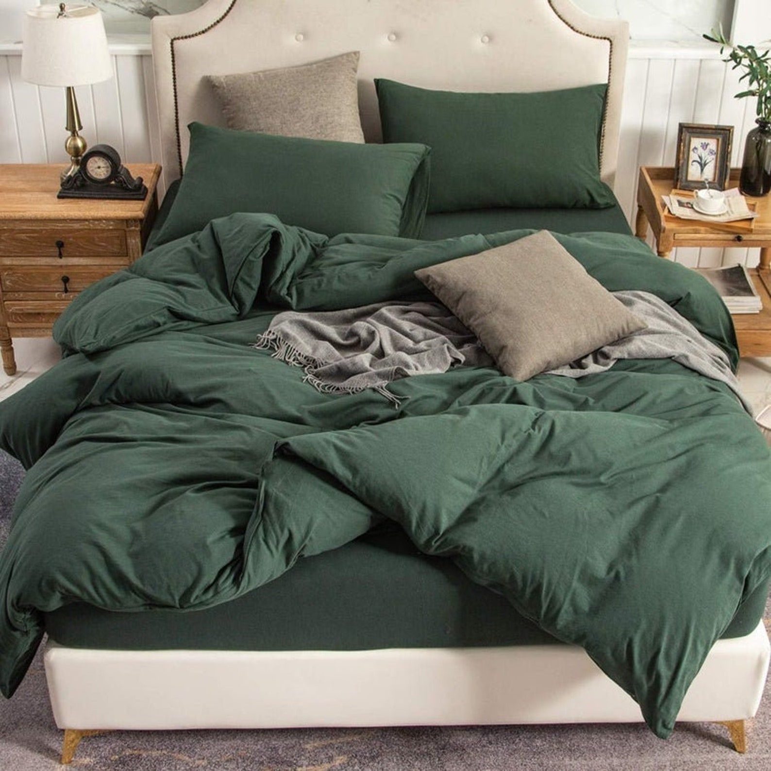 Forest Green Duvet Cover King Queen With Button Closure Etsy