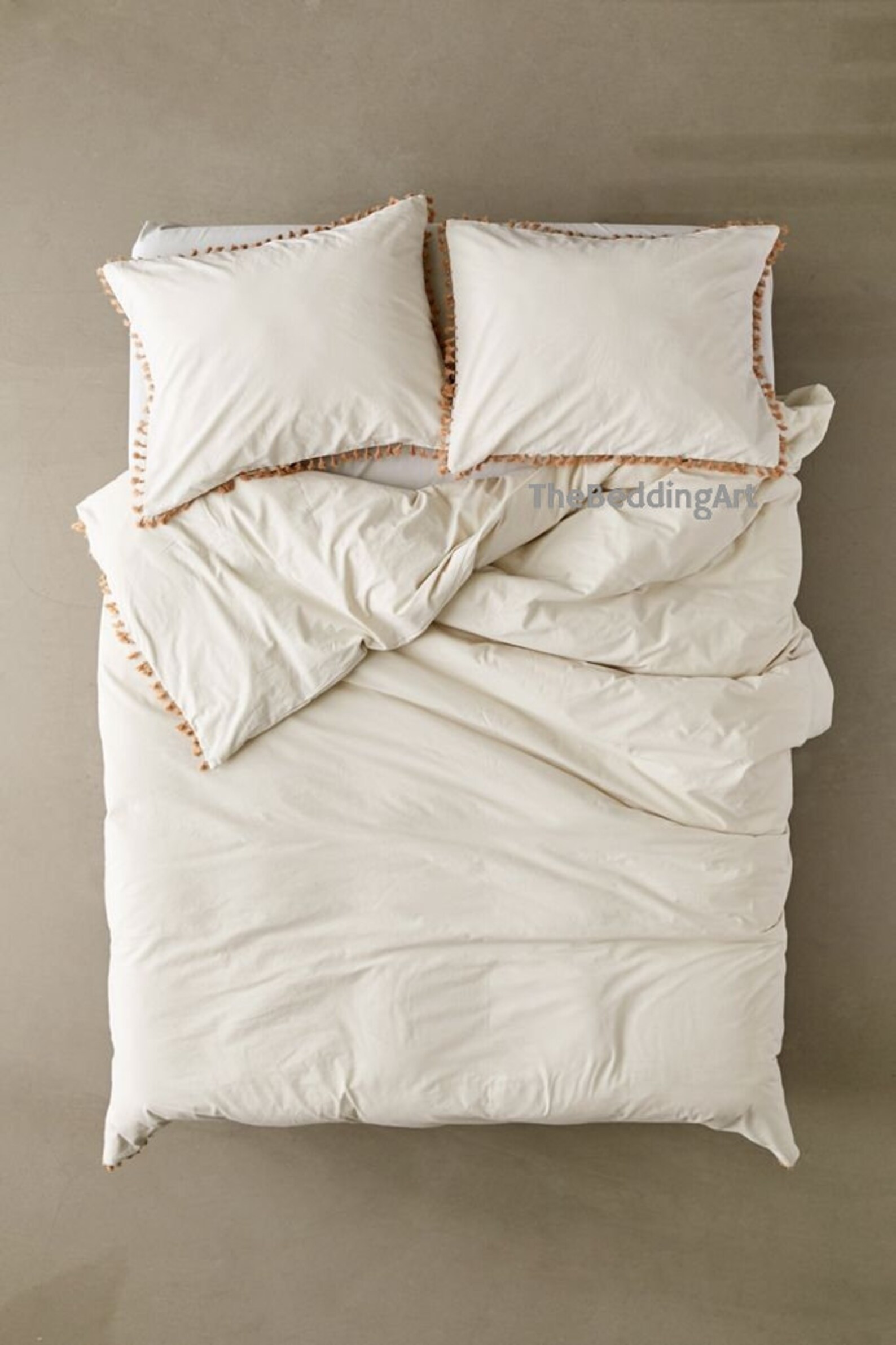 White and Ivory Duvet Cover With Golden Tassels UO Bedding Etsy