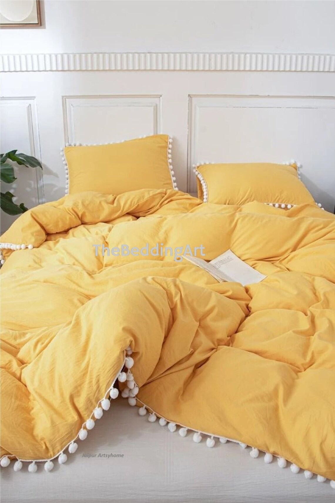 Pompom Duvet Cover Yellow Boho Bedding 100 Cotton Exclusive Etsy